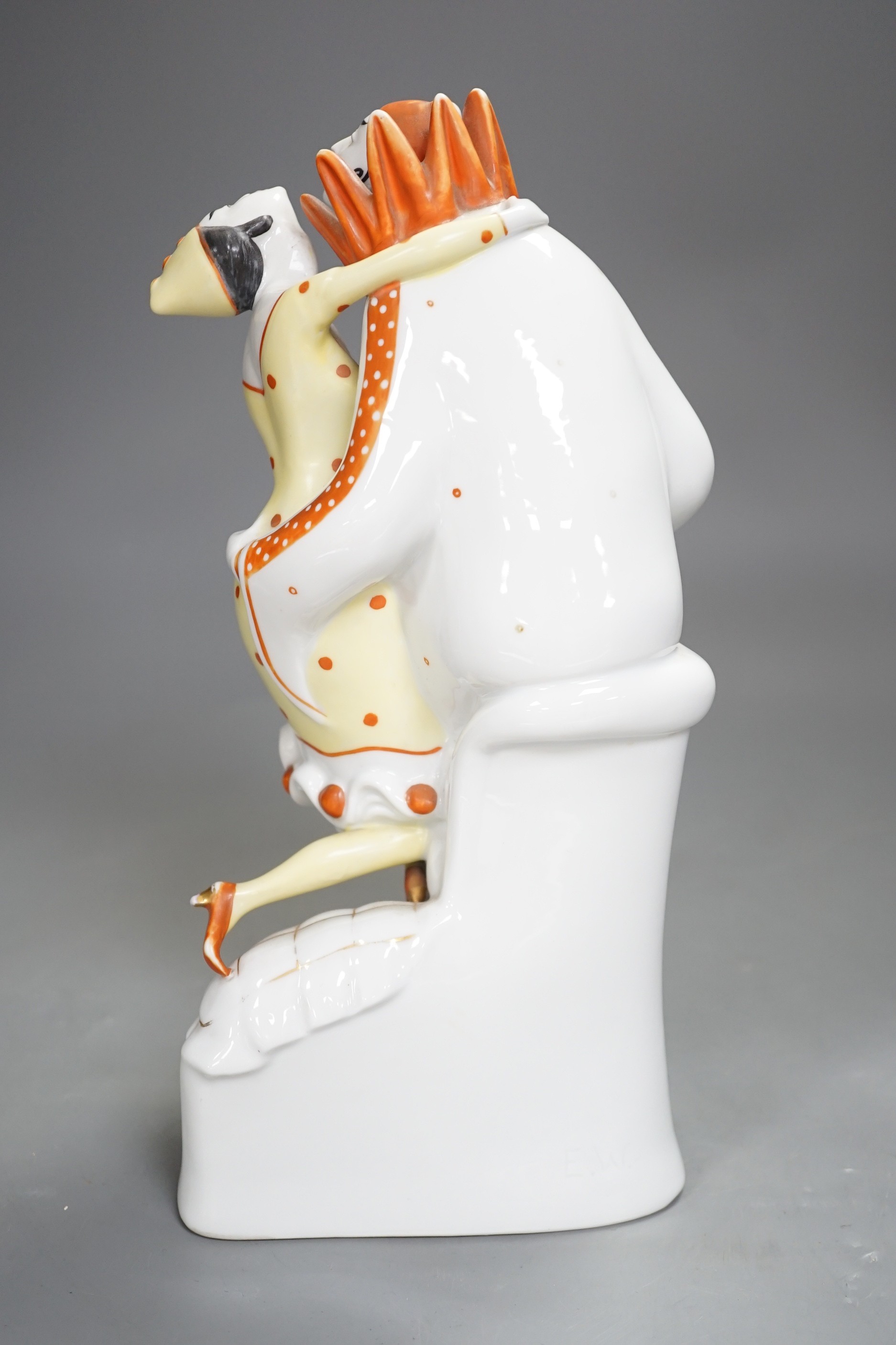 A Fraureuth Kunstabteilung Art Deco porcelain group, modeller’s initials E.W., 26.5cm high